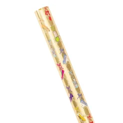 Caspari Wrapping Paper|A History of Shoes Foil Embossed Metallic Gift Wrapping Paper in Gold - 30" x 6' Roll