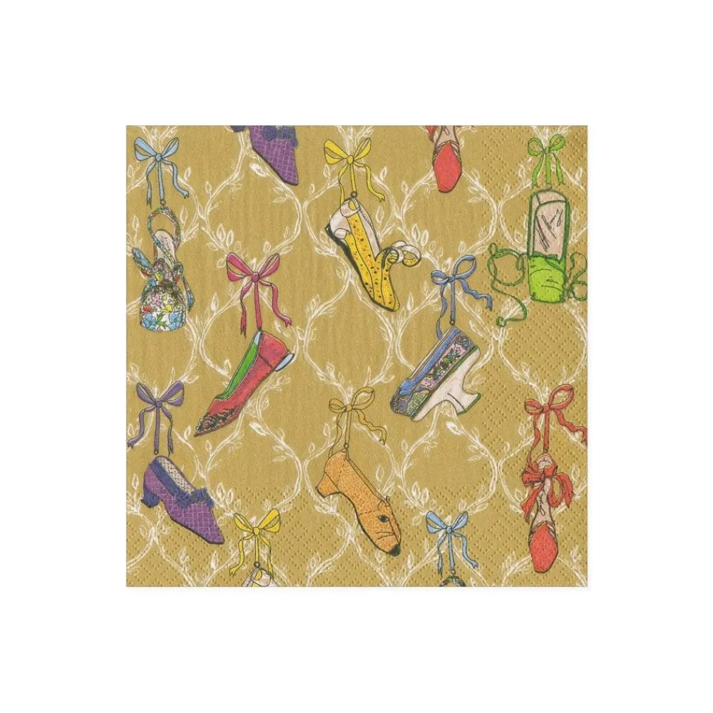 Caspari Paper Cocktail Napkins|A History of Shoes Paper Cocktail Napkins in Gold - 20 Per Package
