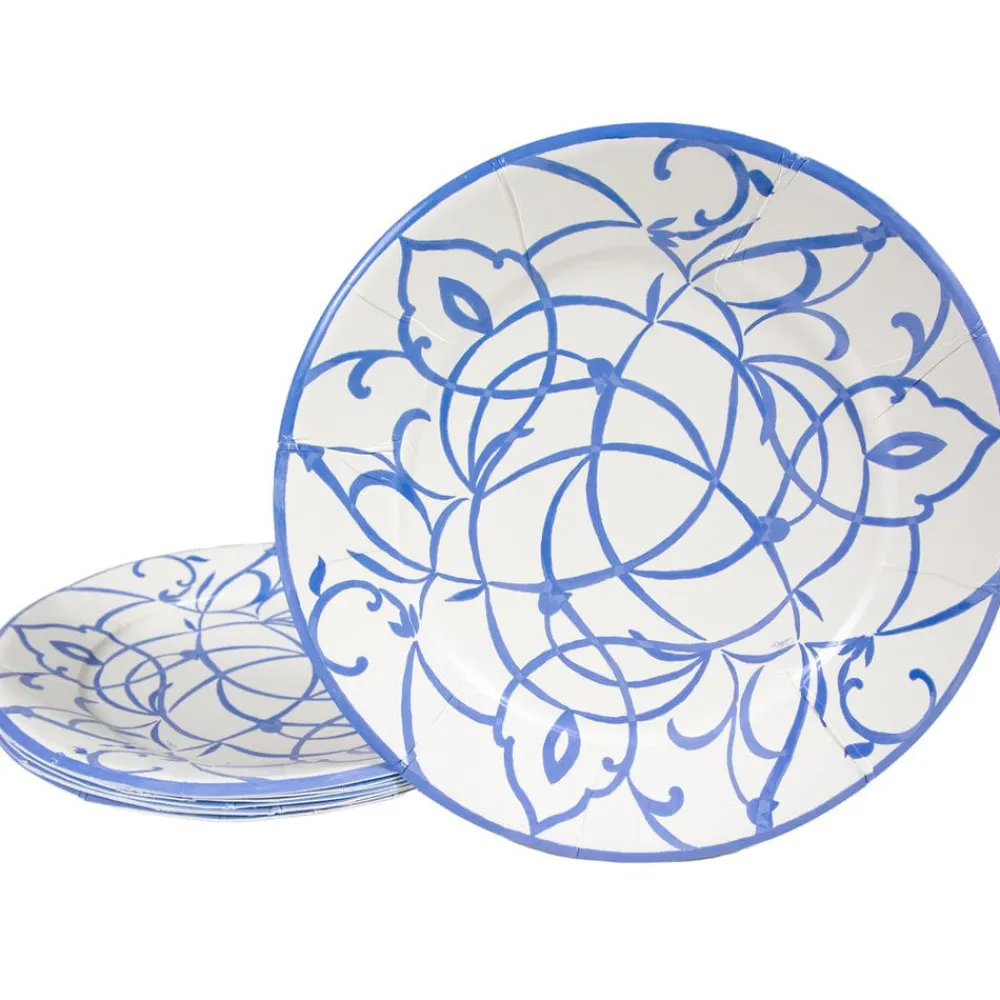Caspari Bridal Shower|Engagement Party|Algarve Ceramic Blue Dinner Plates - 8 Per Package