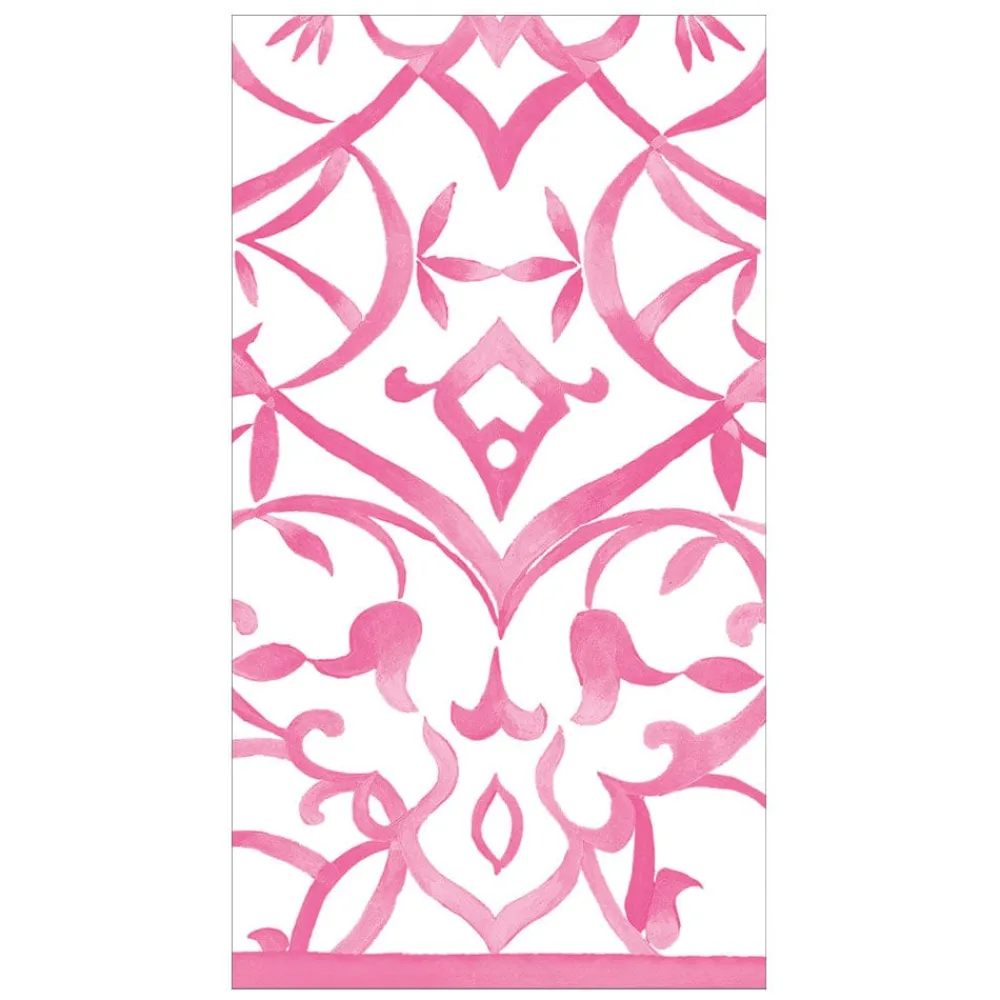 Caspari Bridal Shower|Paper Guest Towels|Algarve Paper Linen Guest Towel Napkins in Fuchsia - 12 Per Package