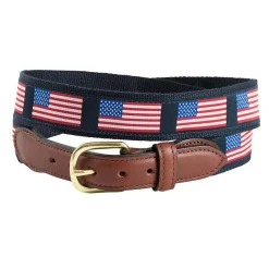 Barrons-Hunter Fourth Of July|American Flags on Navy Motif Leather Tab Belt