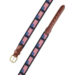 Barrons-Hunter Fourth Of July|American Flags on Navy Motif Leather Tab Belt