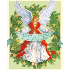 Personalization by Caspari Personalized Holiday Cards|Personalized Christmas Cards|Angel Peace Wreath Personalized Christmas Cards