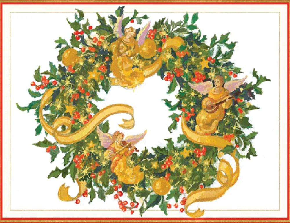 Caspari Christmas And Holiday Cards|Boxed Holiday Cards|Angel Wreath Large Boxed Christmas Cards - includes 15 cards & envelopes