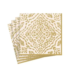 Caspari Christmas Napkins|Cocktail Party|Annika Paper Cocktail Napkins in Ivory & Gold - 20 Per Package