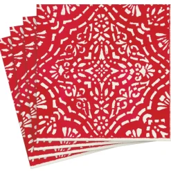 Caspari Christmas Napkins|Paper Dinner Napkins|Annika Paper Linen Dinner Napkins in Red - 12 Per Package