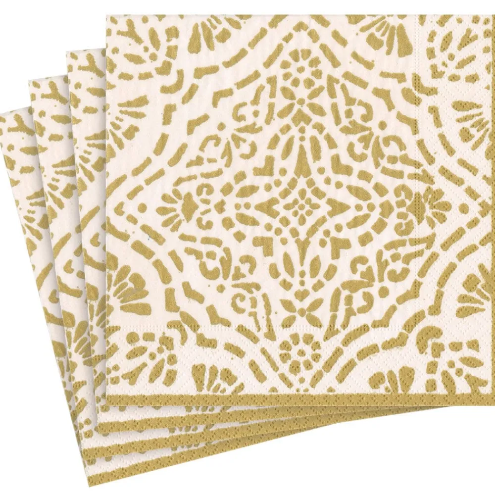 Caspari Christmas Napkins|Annika Paper Linen Dinner Napkins in Ivory & Gold - 12 Per Package