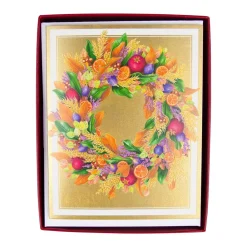 Caspari Christmas And Holiday Cards|Boxed Holiday Cards|Autumn Wreath Petite Boxed Christmas Cards - includes 15 cards & envelopes
