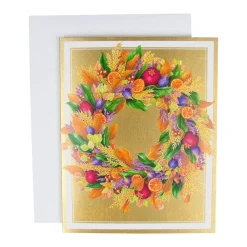 Caspari Christmas And Holiday Cards|Boxed Holiday Cards|Autumn Wreath Petite Boxed Christmas Cards - includes 15 cards & envelopes