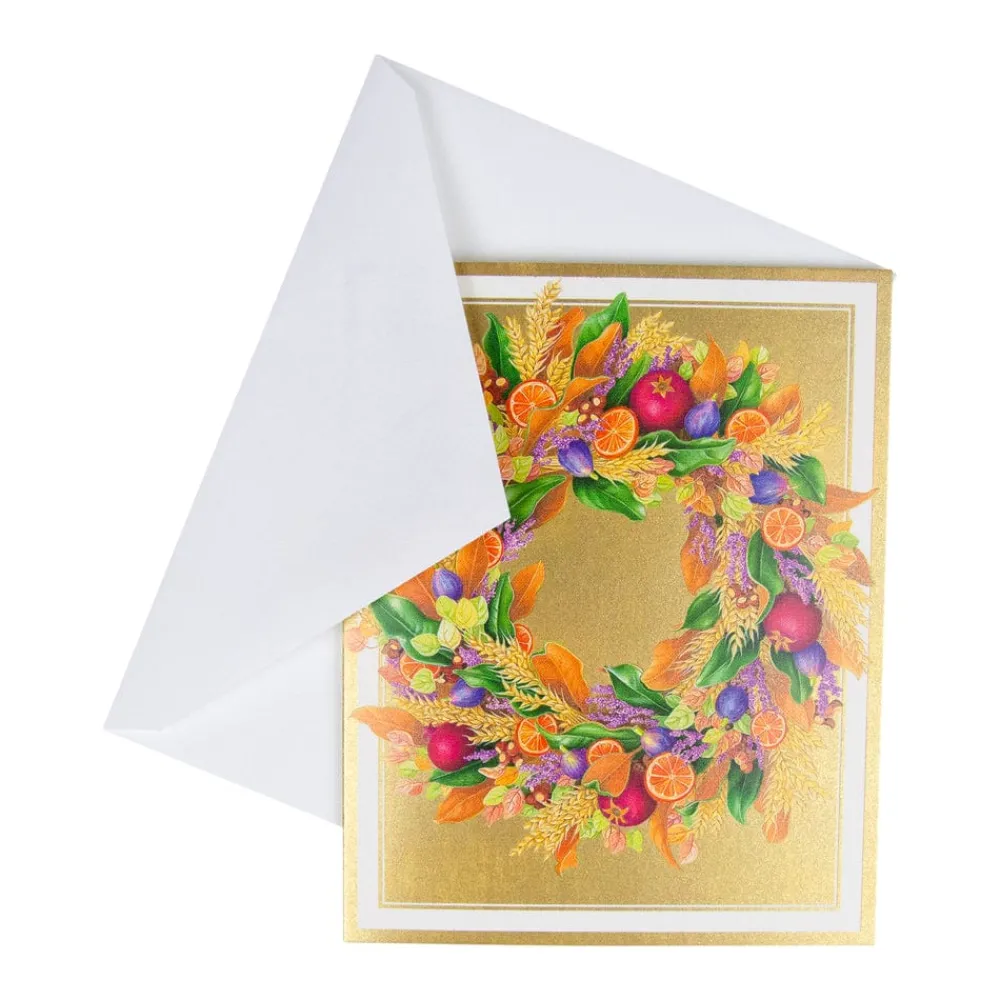 Caspari Christmas And Holiday Cards|Boxed Holiday Cards|Autumn Wreath Petite Boxed Christmas Cards - includes 15 cards & envelopes