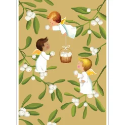 Caspari Christmas And Holiday Cards|Boxed Holiday Cards|Baby And Angels Mistletoe Small Boxed Christmas Cards - includes 15 cards & envelopes