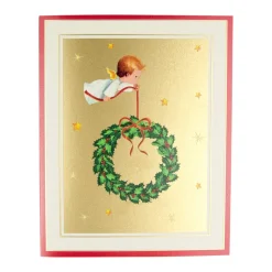Caspari Christmas And Holiday Cards|Boxed Holiday Cards|Baby Angel With Wreath Petite Boxed Christmas Cards - includes 15 cards & envelopes