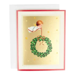 Caspari Christmas And Holiday Cards|Boxed Holiday Cards|Baby Angel With Wreath Petite Boxed Christmas Cards - includes 15 cards & envelopes