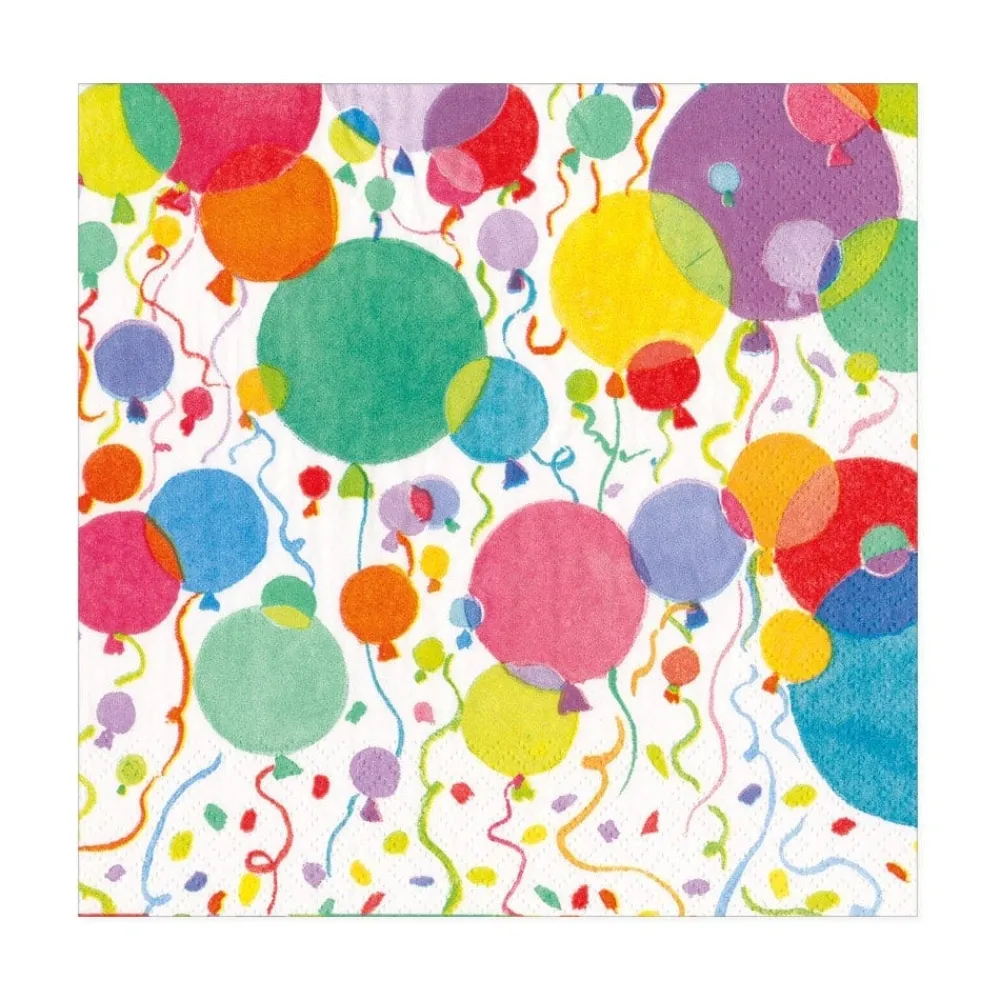 Caspari Birthday|Paper Luncheon Napkins|Balloons and Confetti Paper Luncheon Napkins in White - 20 Per Package