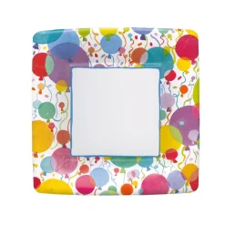 Caspari Birthday|Paper Salad And Dessert Plates|Balloons and Confetti Square Paper Salad & Dessert Plates - 8 Per Package