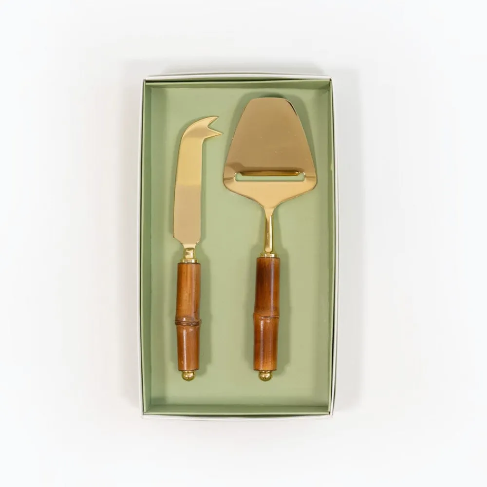 Caspari Serving Utensils|Serving Platters & Bowls|Bamboo Cheese Knife & Slicer - Set of 2