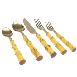 Caspari Bar Tools & Acrylic Barware|Flatware|Bamboo Handle 5 Piece Flatware