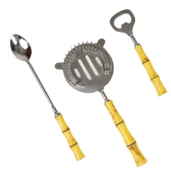 Caspari Cocktail Party|Bar Tools & Acrylic Barware|Bamboo Handle Bar Tools Set