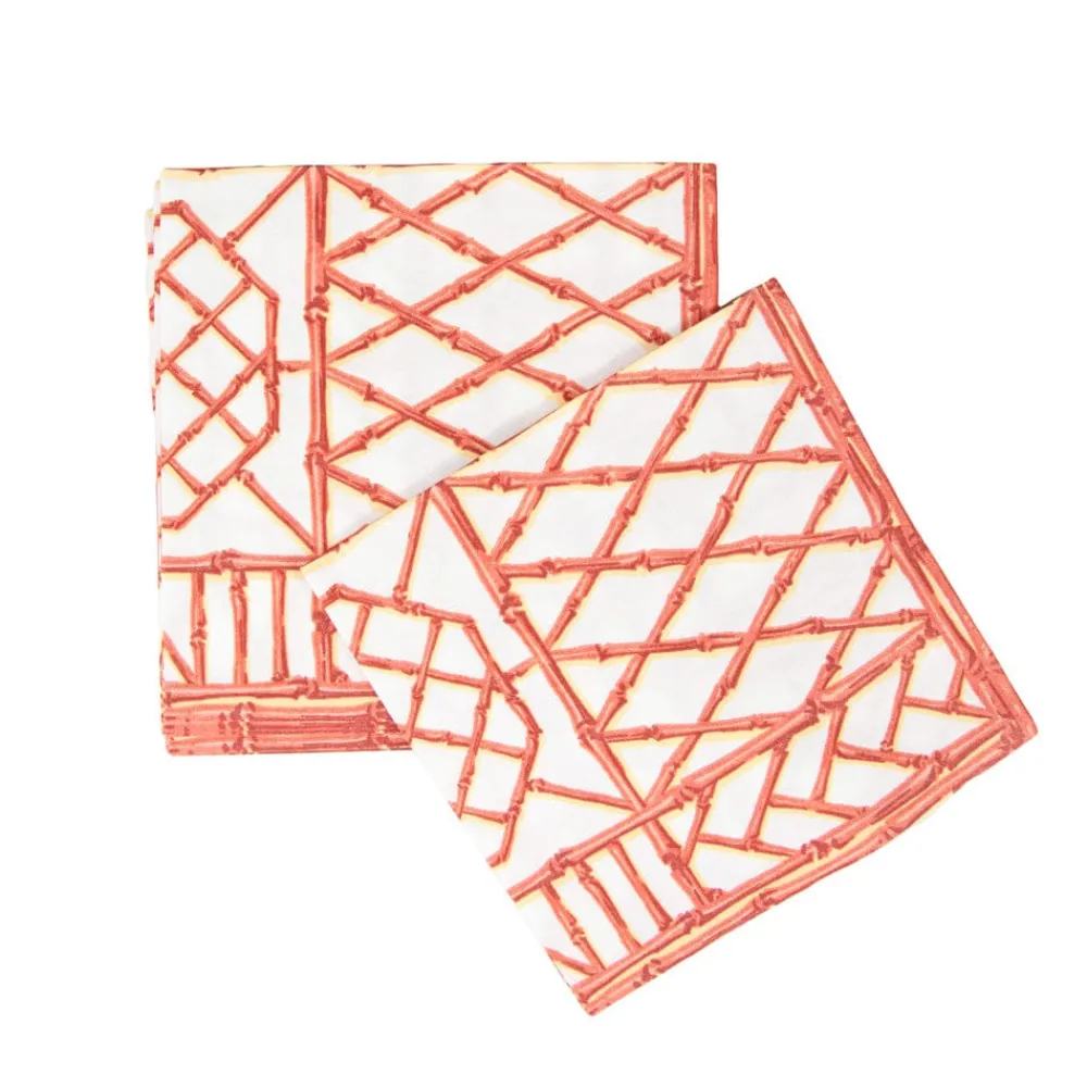 Caspari Paper Dinner Napkins|Bamboo Screen Coral Paper Linen Dinner Napkins - 12 Per Package