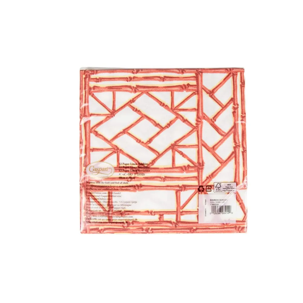 Caspari Paper Dinner Napkins|Bamboo Screen Coral Paper Linen Dinner Napkins - 12 Per Package