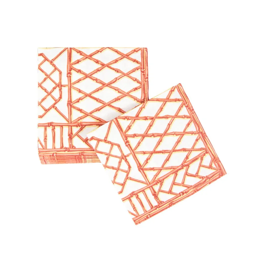 Caspari Paper Cocktail Napkins|Bamboo Screen Coral Paper Linen Cocktail Napkins - 15 Per Package