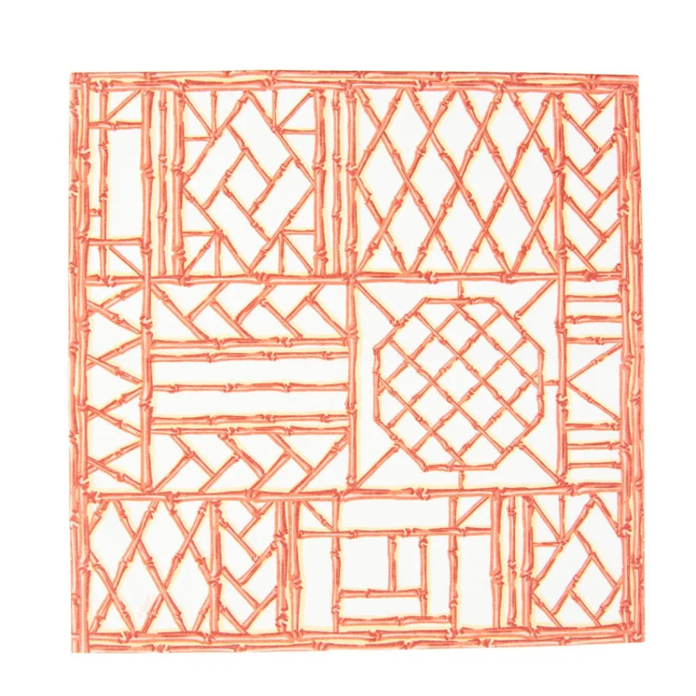 Caspari Paper Cocktail Napkins|Bamboo Screen Coral Paper Linen Cocktail Napkins - 15 Per Package