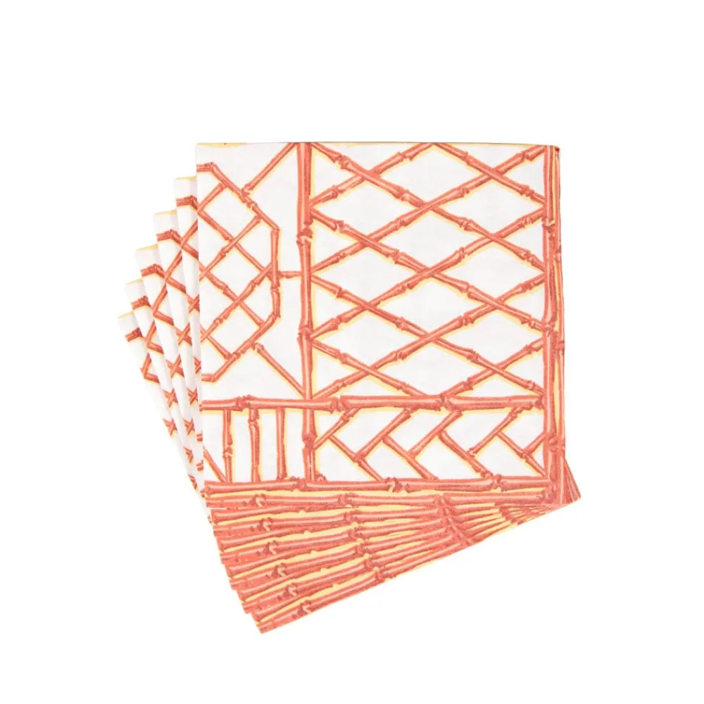 Caspari Paper Luncheon Napkins|Bamboo Screen Coral Paper Linen Luncheon Napkins - 15 Per Package