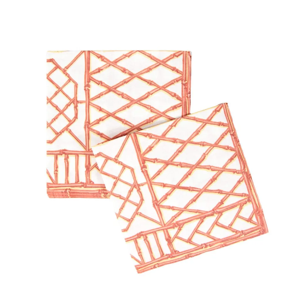 Caspari Paper Luncheon Napkins|Bamboo Screen Coral Paper Linen Luncheon Napkins - 15 Per Package