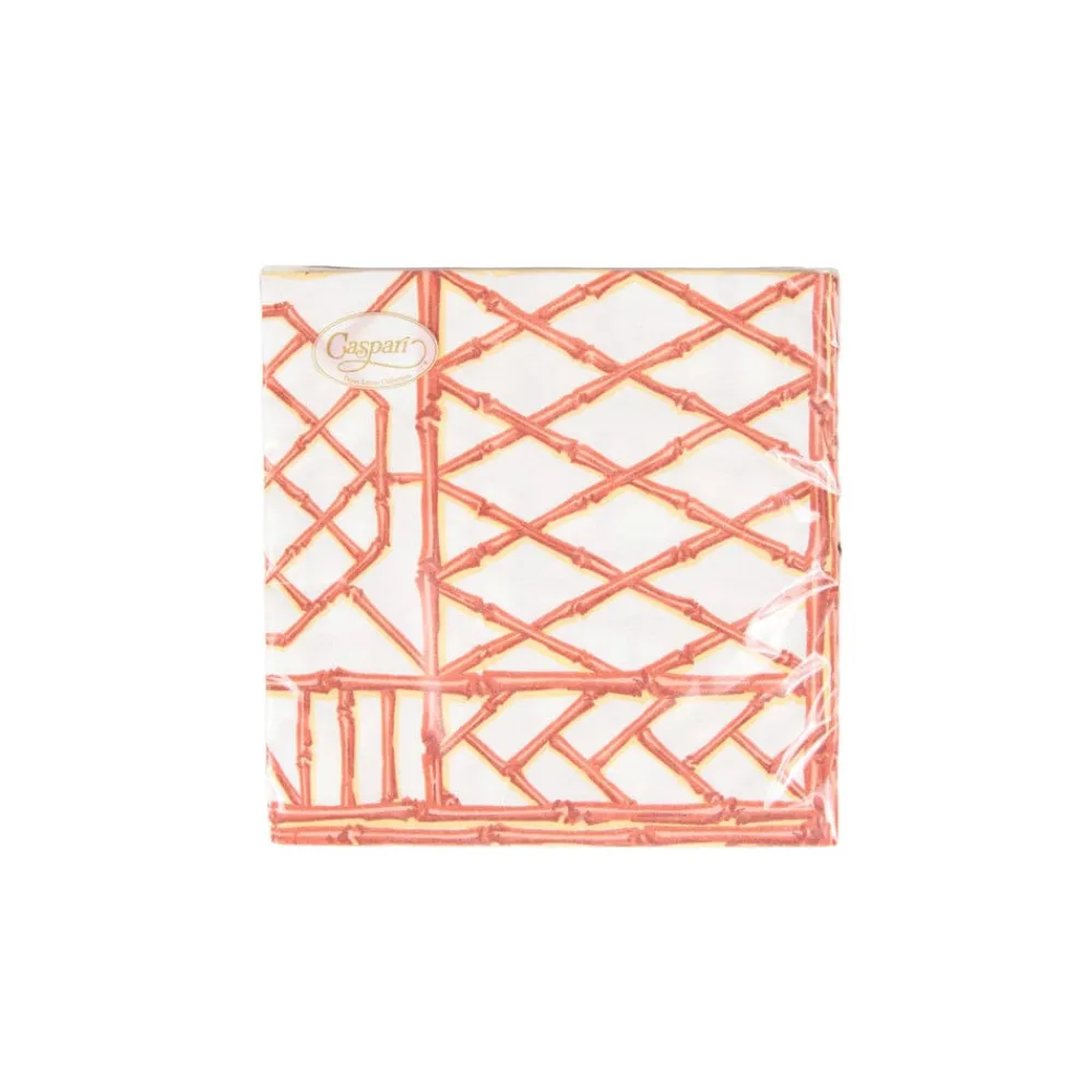Caspari Paper Luncheon Napkins|Bamboo Screen Coral Paper Linen Luncheon Napkins - 15 Per Package