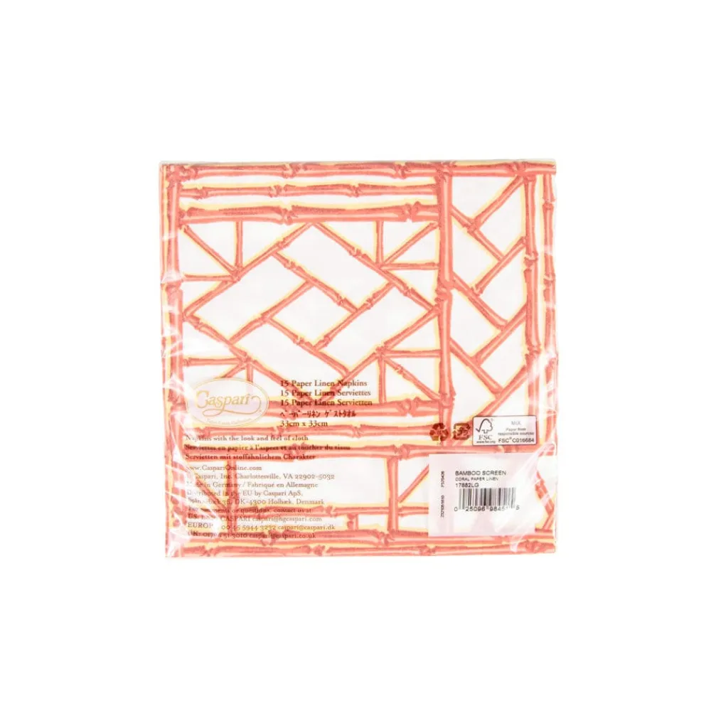 Caspari Paper Luncheon Napkins|Bamboo Screen Coral Paper Linen Luncheon Napkins - 15 Per Package