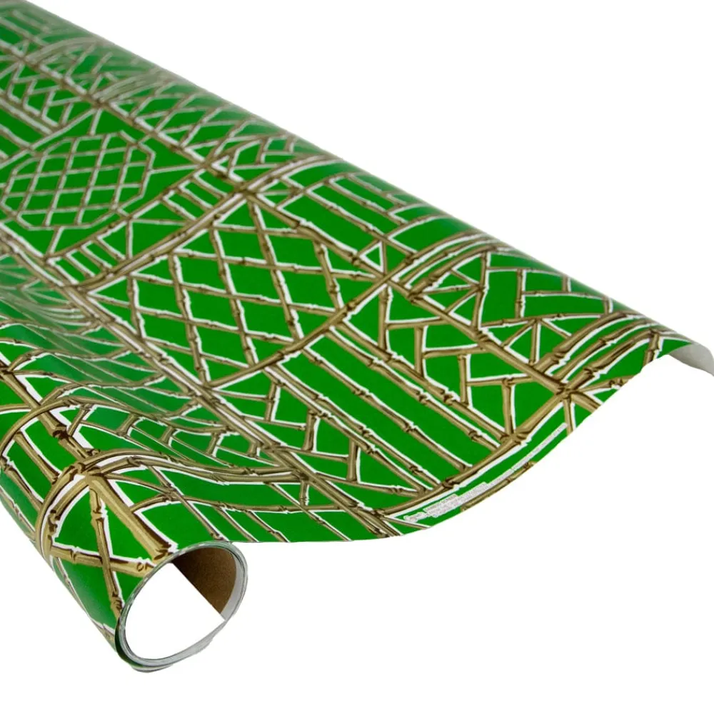 Caspari Christmas Wrapping Paper|Wrapping Paper|Bamboo Screen Green & Gold Gift Wrap - One 30" X 8' Roll