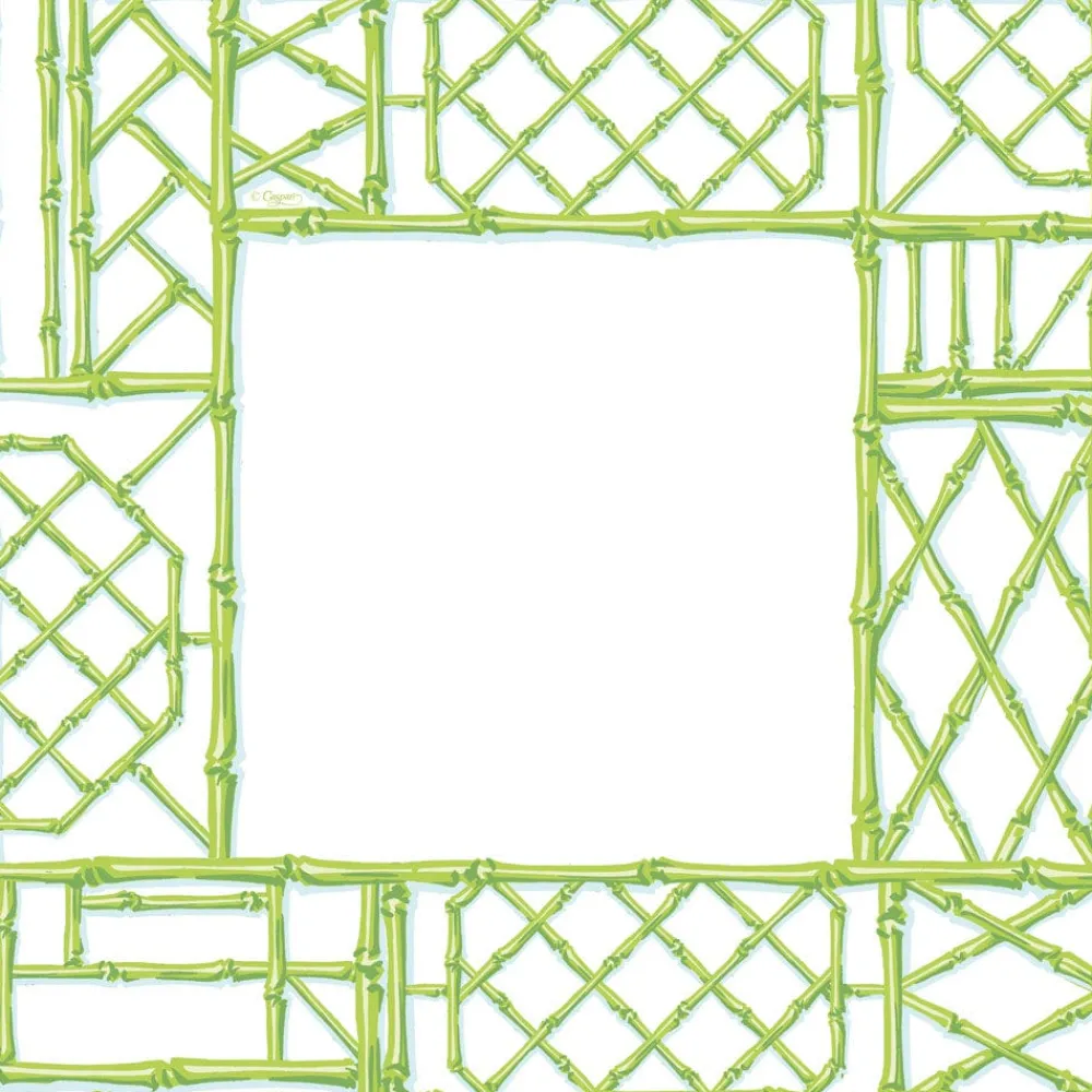 Caspari Paper Dinner Plates|Citrus Songbird|Bamboo Screen Moss Green Square Paper Dinner Plates - 8 Per Package