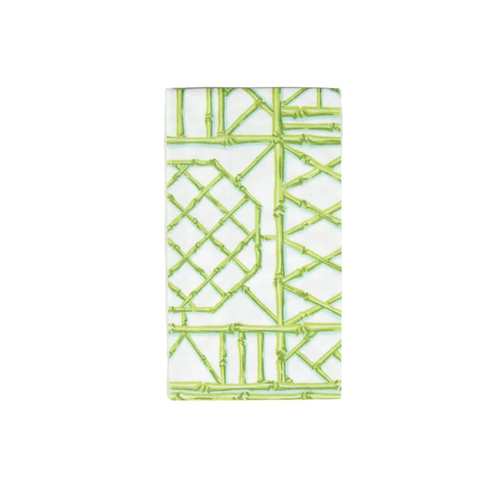 Caspari Paper Guest Towels|Bamboo Screen Moss Green Paper Linen Guest Towel Napkins - 12 Per Package
