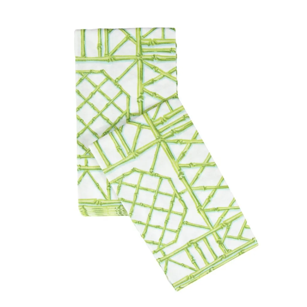Caspari Paper Guest Towels|Bamboo Screen Moss Green Paper Linen Guest Towel Napkins - 12 Per Package