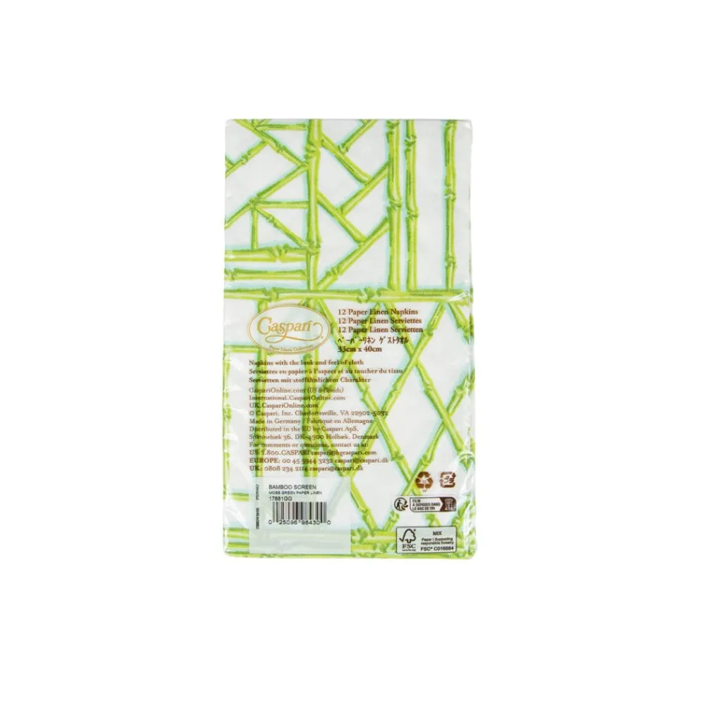 Caspari Paper Guest Towels|Bamboo Screen Moss Green Paper Linen Guest Towel Napkins - 12 Per Package