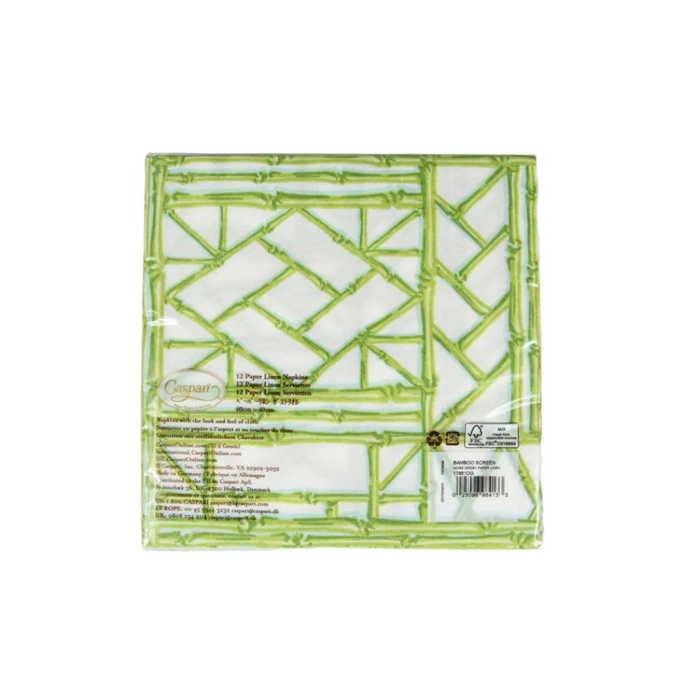 Caspari Paper Dinner Napkins|Bamboo Screen Moss Green Paper Linen Dinner Napkins - 12 Per Package