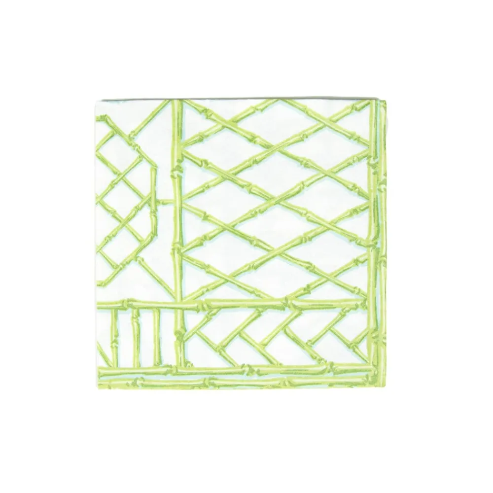 Caspari Paper Luncheon Napkins|Bamboo Screen Moss Green Paper Linen Luncheon Napkins - 15 Per Package