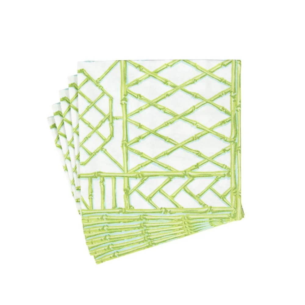 Caspari Paper Luncheon Napkins|Bamboo Screen Moss Green Paper Linen Luncheon Napkins - 15 Per Package