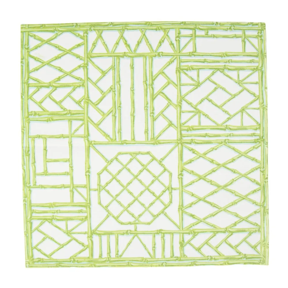 Caspari Paper Luncheon Napkins|Bamboo Screen Moss Green Paper Linen Luncheon Napkins - 15 Per Package
