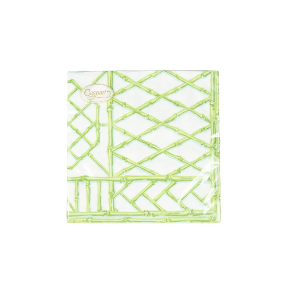 Caspari Paper Luncheon Napkins|Bamboo Screen Moss Green Paper Linen Luncheon Napkins - 15 Per Package