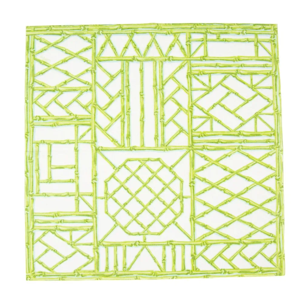 Caspari Paper Cocktail Napkins|Citrus Songbird|Bamboo Screen Moss Green Paper Linen Cocktail Napkins - 15 Per Package