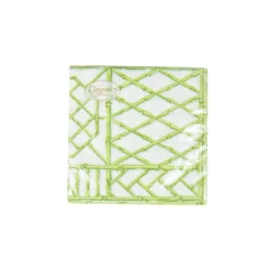 Caspari Paper Cocktail Napkins|Citrus Songbird|Bamboo Screen Moss Green Paper Linen Cocktail Napkins - 15 Per Package