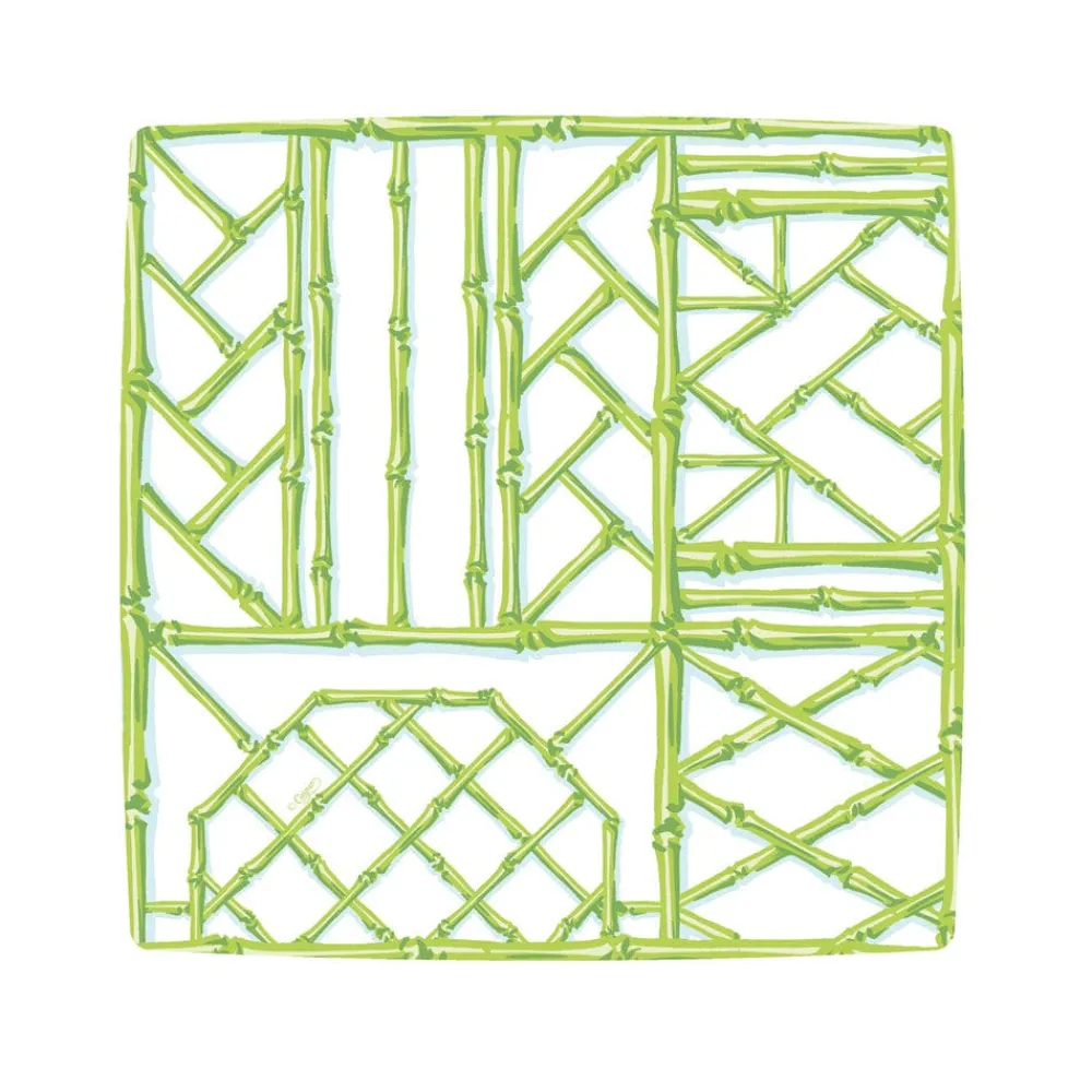 Caspari Paper Salad And Dessert Plates|Citrus Songbird|Bamboo Screen Moss Green Square Paper Salad & Dessert Plates - 8 Per Package