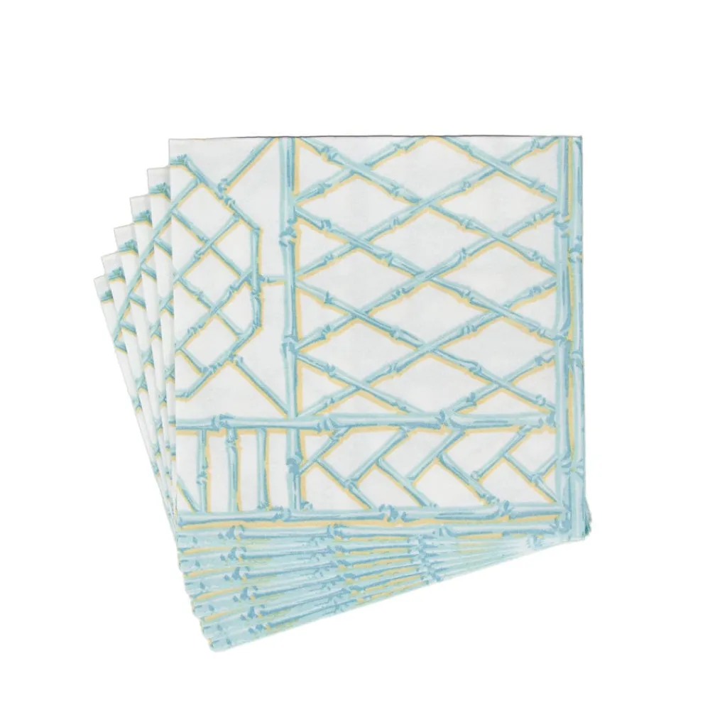 Caspari Paper Dinner Napkins|Goldie|Bamboo Screen Robin's Egg Paper Linen Dinner Napkins - 12 Per Package