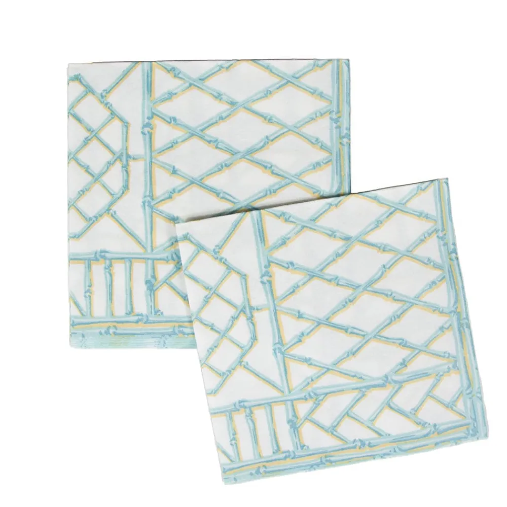 Caspari Paper Dinner Napkins|Goldie|Bamboo Screen Robin's Egg Paper Linen Dinner Napkins - 12 Per Package