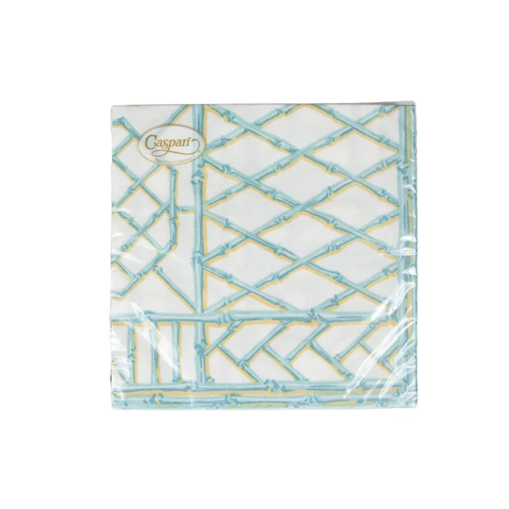 Caspari Paper Dinner Napkins|Goldie|Bamboo Screen Robin's Egg Paper Linen Dinner Napkins - 12 Per Package