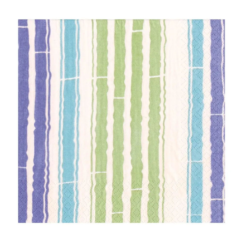 Caspari Paper Luncheon Napkins|Bamboo Stripe Luncheon Napkins in Blue & Green- 20 Per Package