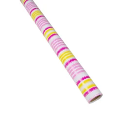 Caspari Wrapping Paper|Bamboo Stripe Pink And Yellow Gift Wrapping Paper - 30" x 8' Roll