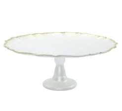 Vietri Christmas Decor|Serving Platters & Bowls|Baroque Glass Cake Stand in White