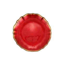 Vietri Christmas Decor|Ceramic Plates & Dinnerware|Baroque Glass Salad Plate in Red